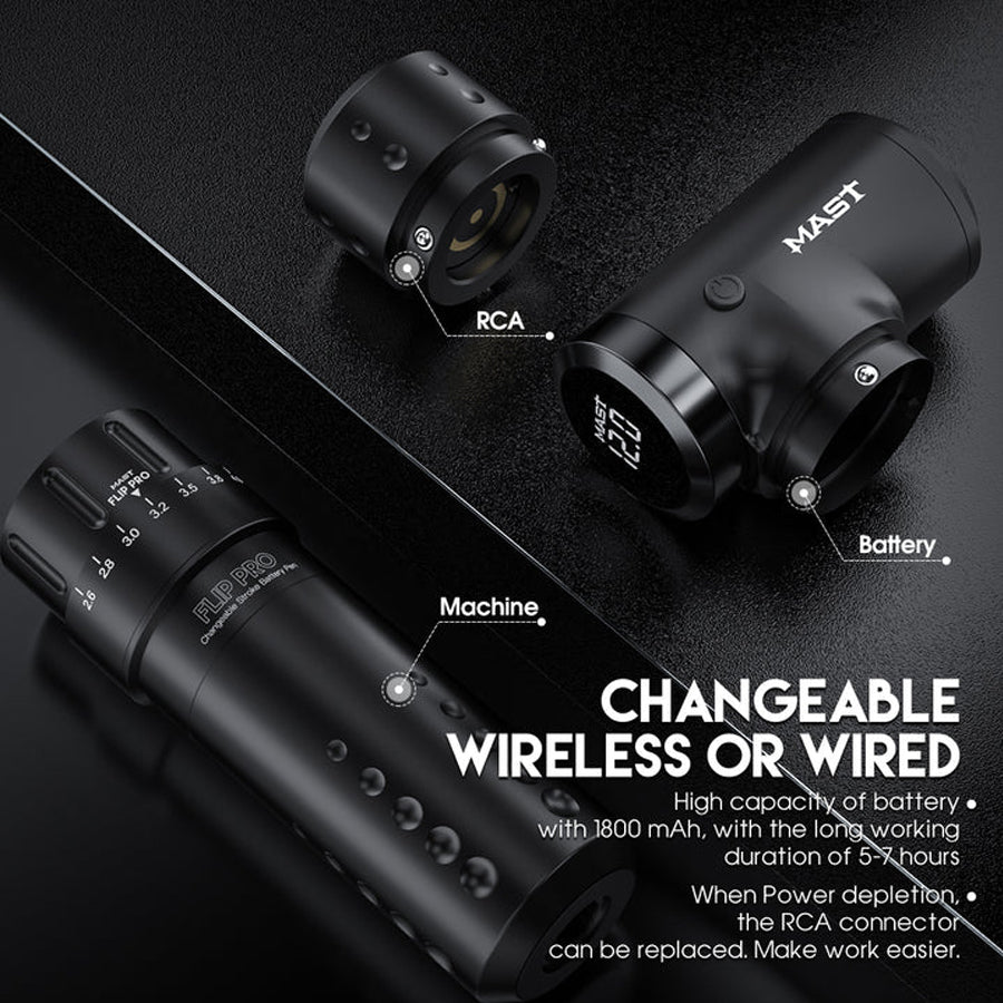 Mast Flip Pro Wireless Tattoo Pen Machine with Changeable 2.6-4.0mm Strokes