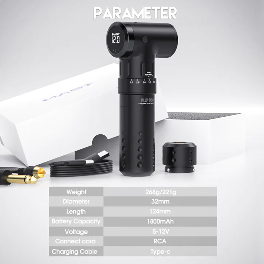 Mast Flip Pro Wireless Tattoo Pen Machine with Changeable 2.6-4.0mm Strokes