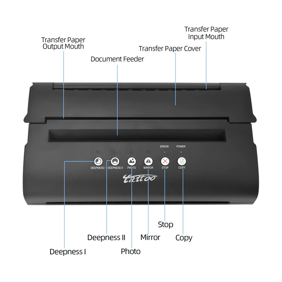 Amazon.com: VLOXO Wireless Tattoo Stencil Printer, Portable Tattoo Thermal  Transfer Copier Cordless Bluetooth Tattoo Machine with 10pcs Transfer Paper  for Android and iOS Phone Pad & Laptop : Beauty & Personal Care